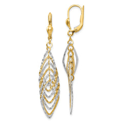 14K Two-Tone Gold Polished Diamond-cut Dangle Leverback Earrings