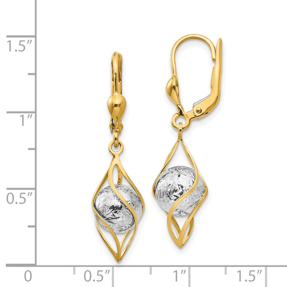 14K Two-Tone Gold Polished Diamond-cut Dangle Leverback Earrings