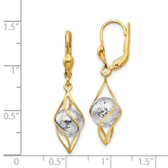 14K Two-Tone Gold Polished Diamond-cut Dangle Leverback Earrings