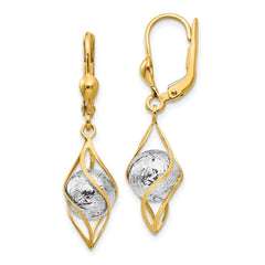 14K Two-Tone Gold Polished Diamond-cut Dangle Leverback Earrings
