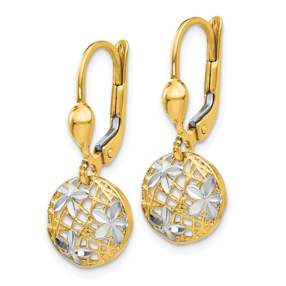 14K Two-Tone Gold Polished Diamond-cut Dangle Leverback Earrings