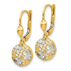 14K Two-Tone Gold Polished Diamond-cut Dangle Leverback Earrings