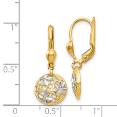 14K Two-Tone Gold Polished Diamond-cut Dangle Leverback Earrings
