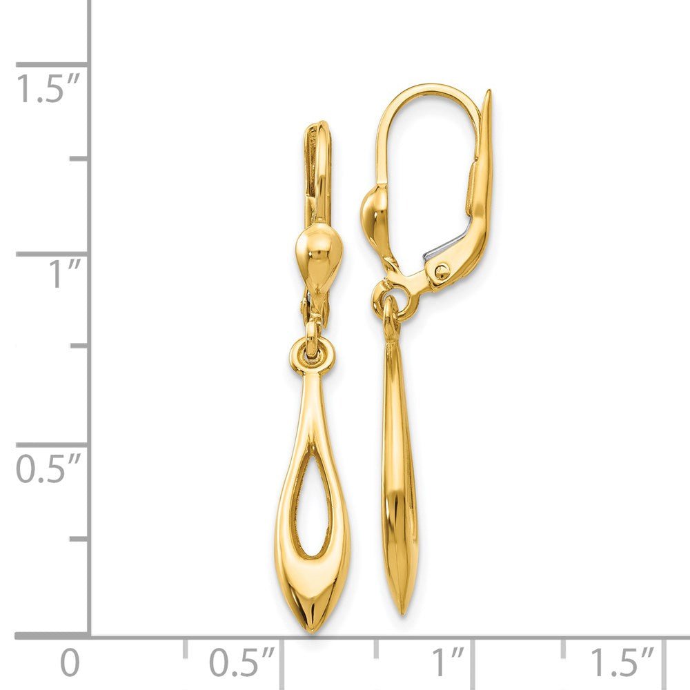 14K Yellow Gold Polished Dangle Leverback Earrings