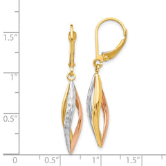 14K Tri-Color Gold Diamond-cut Leverback Earrings