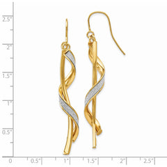 14K Yellow Gold Polished Glitter Infused Spiral Dangle Earrings