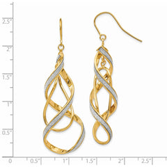 14K Yellow Gold Polished Glitter Infused Spiral Dangle Earrings