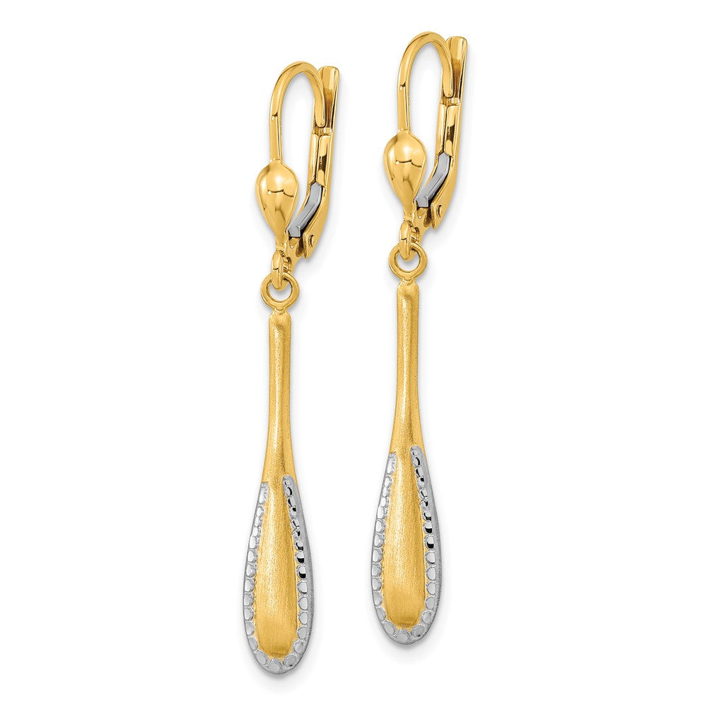 14K Two-Tone Gold Diamond-cut Satin Drop Leverback Earrings