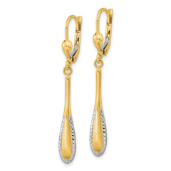 14K Two-Tone Gold Diamond-cut Satin Drop Leverback Earrings