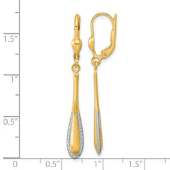 14K Two-Tone Gold Diamond-cut Satin Drop Leverback Earrings