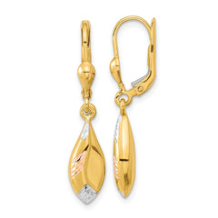 14K Tri-Color Gold Diamond-cut Dangle Leverback Earrings