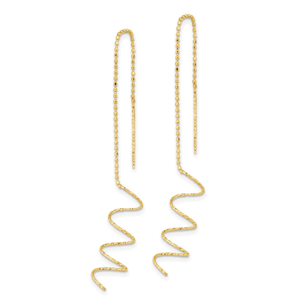 14K Yellow Gold Polished Diamond-cut Spiral Threader Earrings