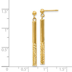 14K Yellow Gold Polished and Diamond-cut Bar Dangle Post Earrings