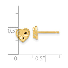 14K Yellow Gold Polished Diamond-cut Heart Post Earrings