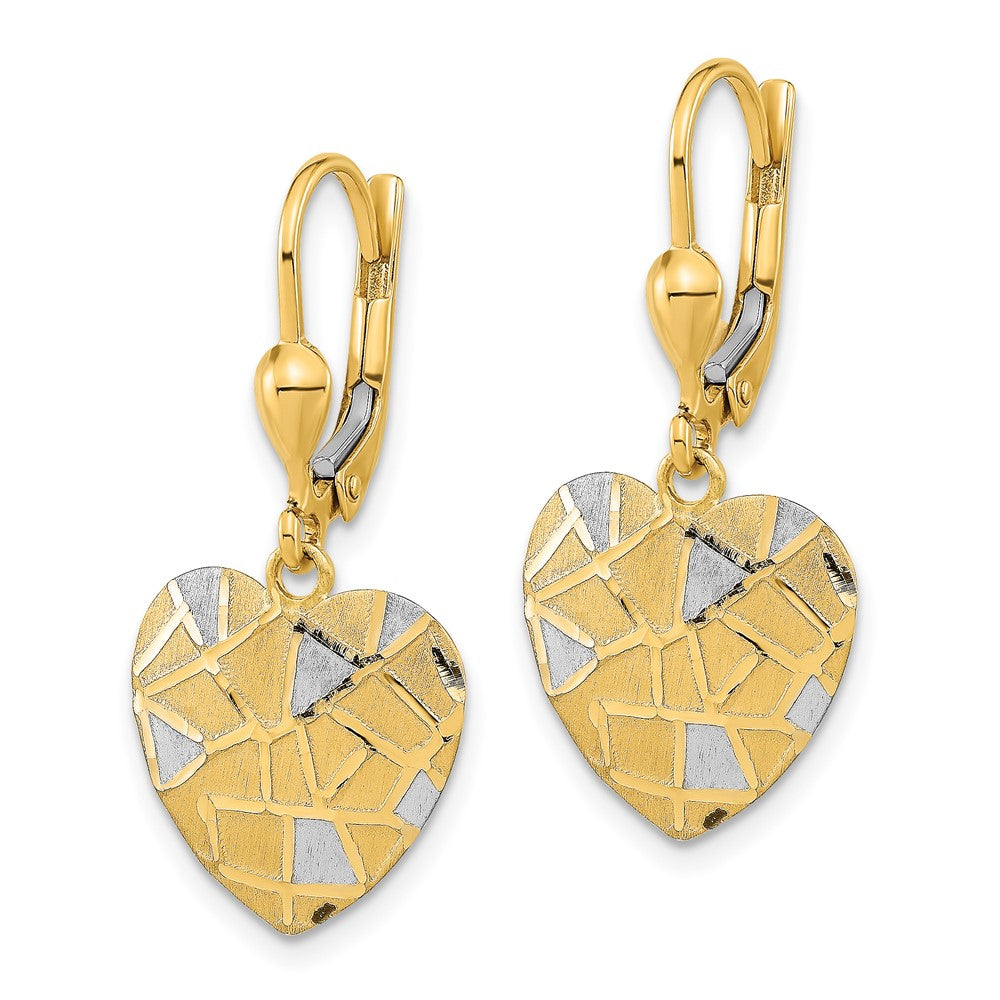 14K Two-Tone Gold Textured Heart Leverback Earrings