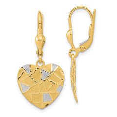 14K Two-Tone Gold Textured Heart Leverback Earrings