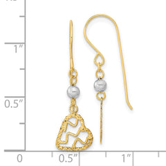 14K Two-Tone Gold Diamond-cut Heart Dangle Shepherd Hook Earrings