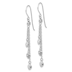 14K White Gold Diamond-cut Triple Heart Dangle Shepherd Hook Earrings