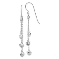 14K White Gold Diamond-cut Triple Heart Dangle Shepherd Hook Earrings