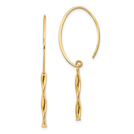 14K Yellow Gold Twist Bar Dangle Earrings