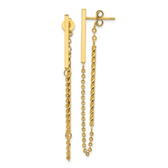 14K Yellow Gold Polished and Twisted Bar with Chain Post Earrings