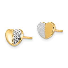 14K Two-Tone Gold Diamond-cut Heart Post Earrings