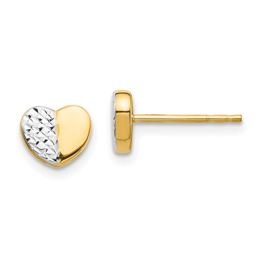 14K Two-Tone Gold Diamond-cut Heart Post Earrings