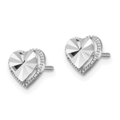 14K White Gold Diamond-cut Heart Post Earrings