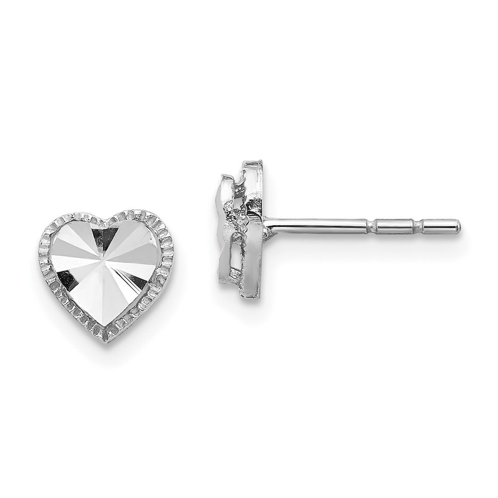 14K White Gold Diamond-cut Heart Post Earrings
