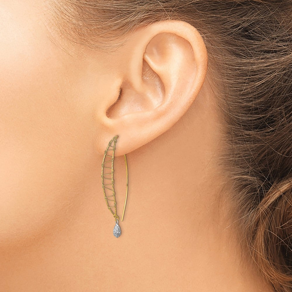 14K Two-Tone Gold Polished Wire Wrapped Diamond-cut Wire Dangle Earrings