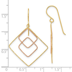 14K Two-Tone Gold Diamond-cut Graduated Square Shepherd Hook Earrings