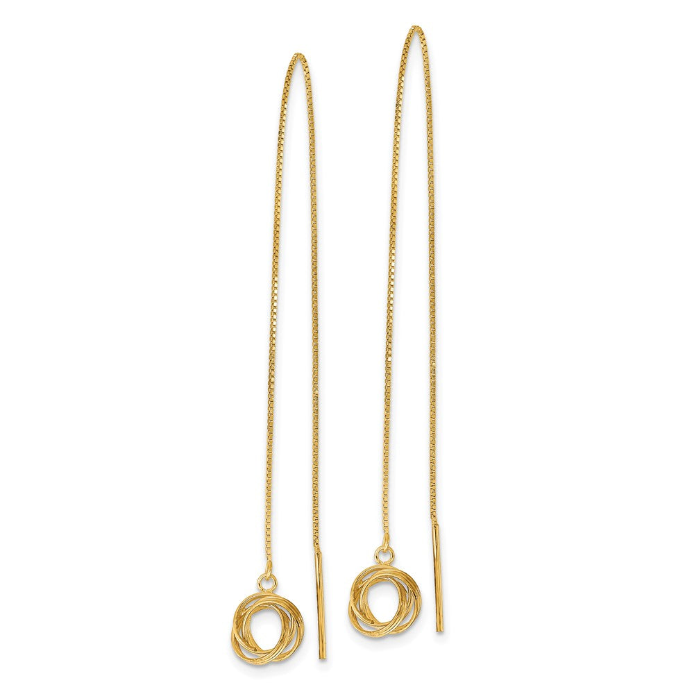 14K Yellow Gold Polished Diamond-cut Box Chain Love Knot Threader Earrings