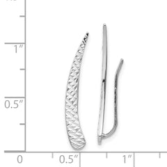 14K White Gold Polished and Textured Ear Climber Earrings