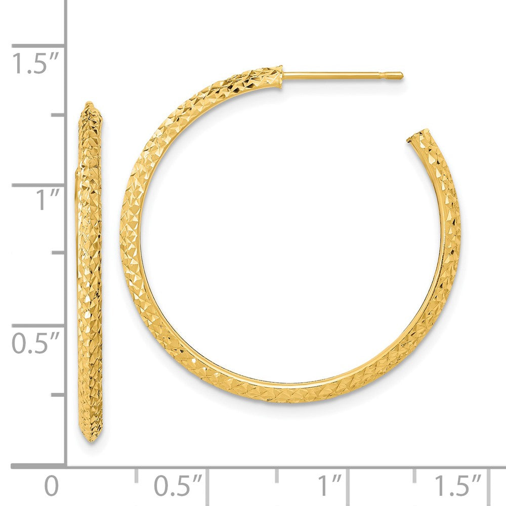 14K Yellow Gold 3x25mm Polished Diamond-cut Round Hoop Post Earrings