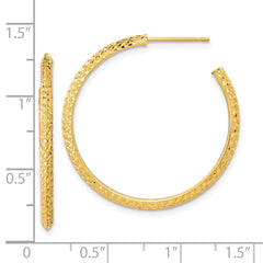 14K Yellow Gold 3x25mm Polished Diamond-cut Round Hoop Post Earrings