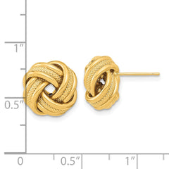 14K Yellow Gold Polished Textured Triple Love Knot Post Earrings