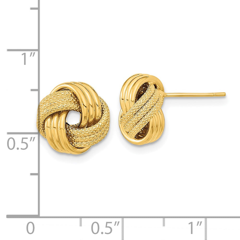 14K Yellow Gold Polished Textured Triple Love Knot Post Earrings