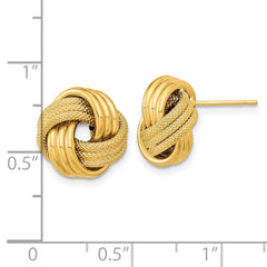 14K Yellow Gold Polished Textured Triple Love Knot Post Earrings