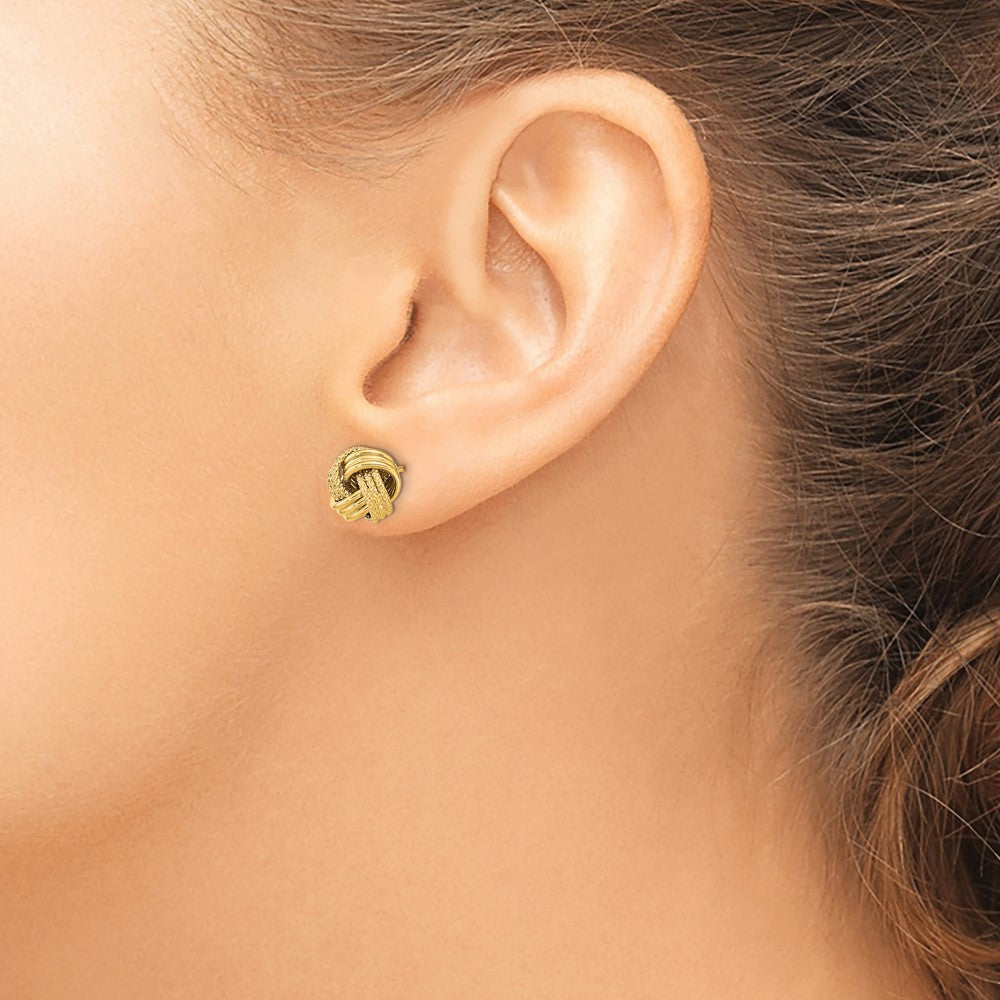 14K Yellow Gold Polished Textured Love Knot Post Earrings