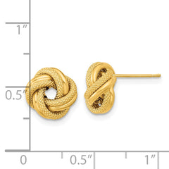 14K Yellow Gold Polished Textured Double Love Knot Post Earrings