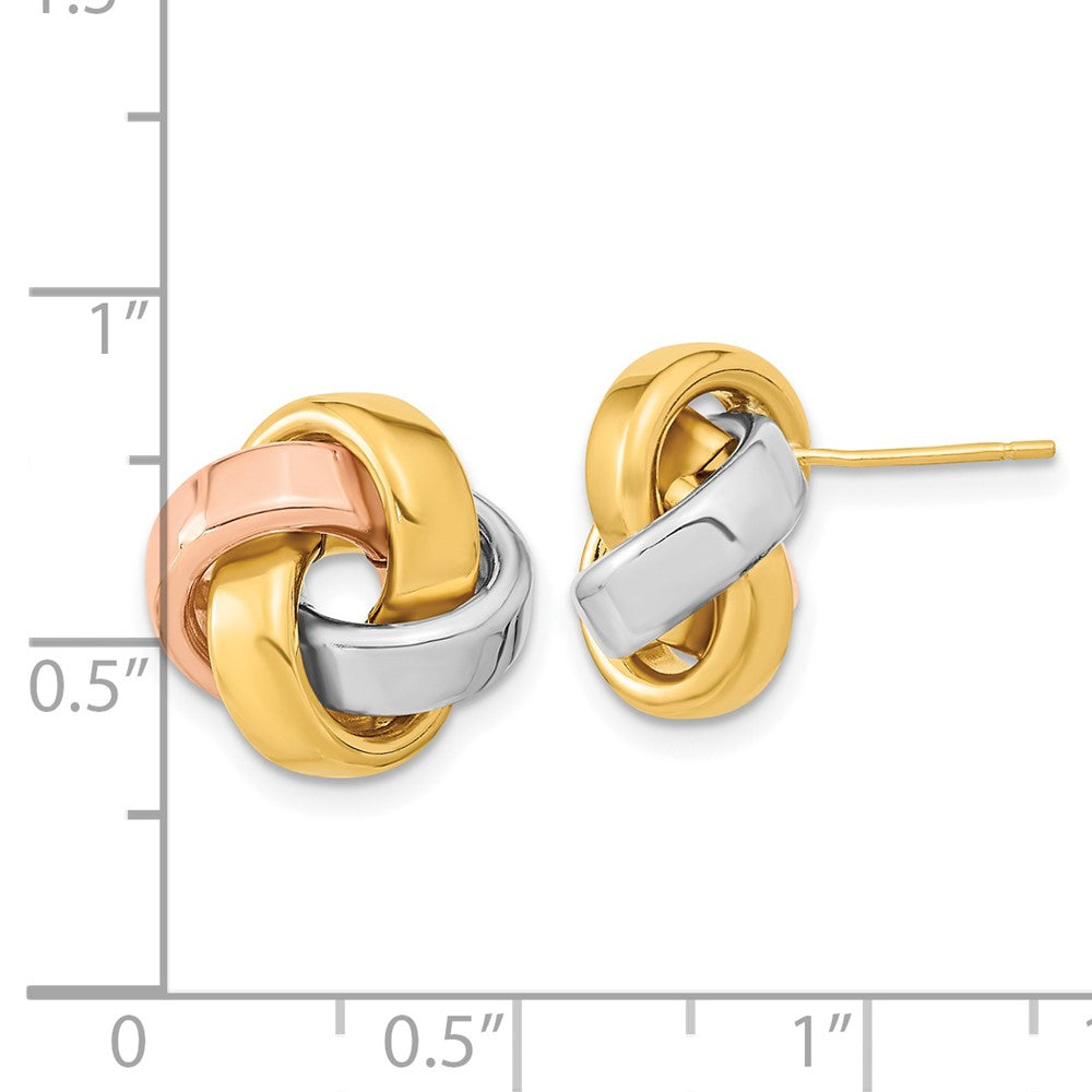14K Tri-Color Gold Polished Love Knot Post Earrings