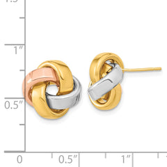 14K Tri-Color Gold Polished Love Knot Post Earrings