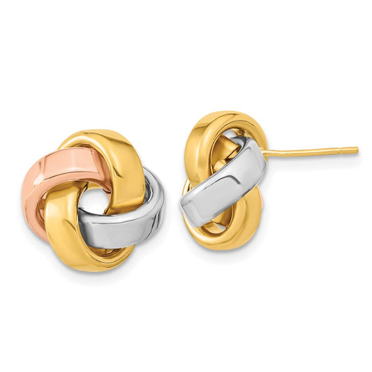 14K Tri-Color Gold Polished Love Knot Post Earrings