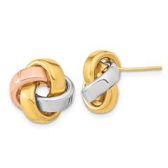 14K Tri-Color Gold Polished Love Knot Post Earrings