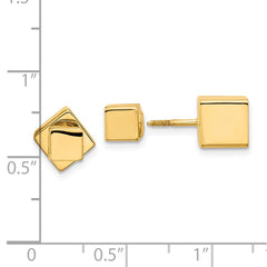 14K Yellow Gold 5mm 7mm Cube Front & Back Post Screwback Earrings