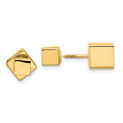 14K Yellow Gold 5mm 7mm Cube Front & Back Post Screwback Earrings
