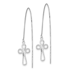 14K White Gold Polished Diamond-cut Box Chain with Cross Threader Earrings
