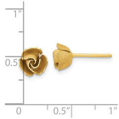 14K Yellow Gold Satin Finish Diamond-cut Rose Flower Post Earrings