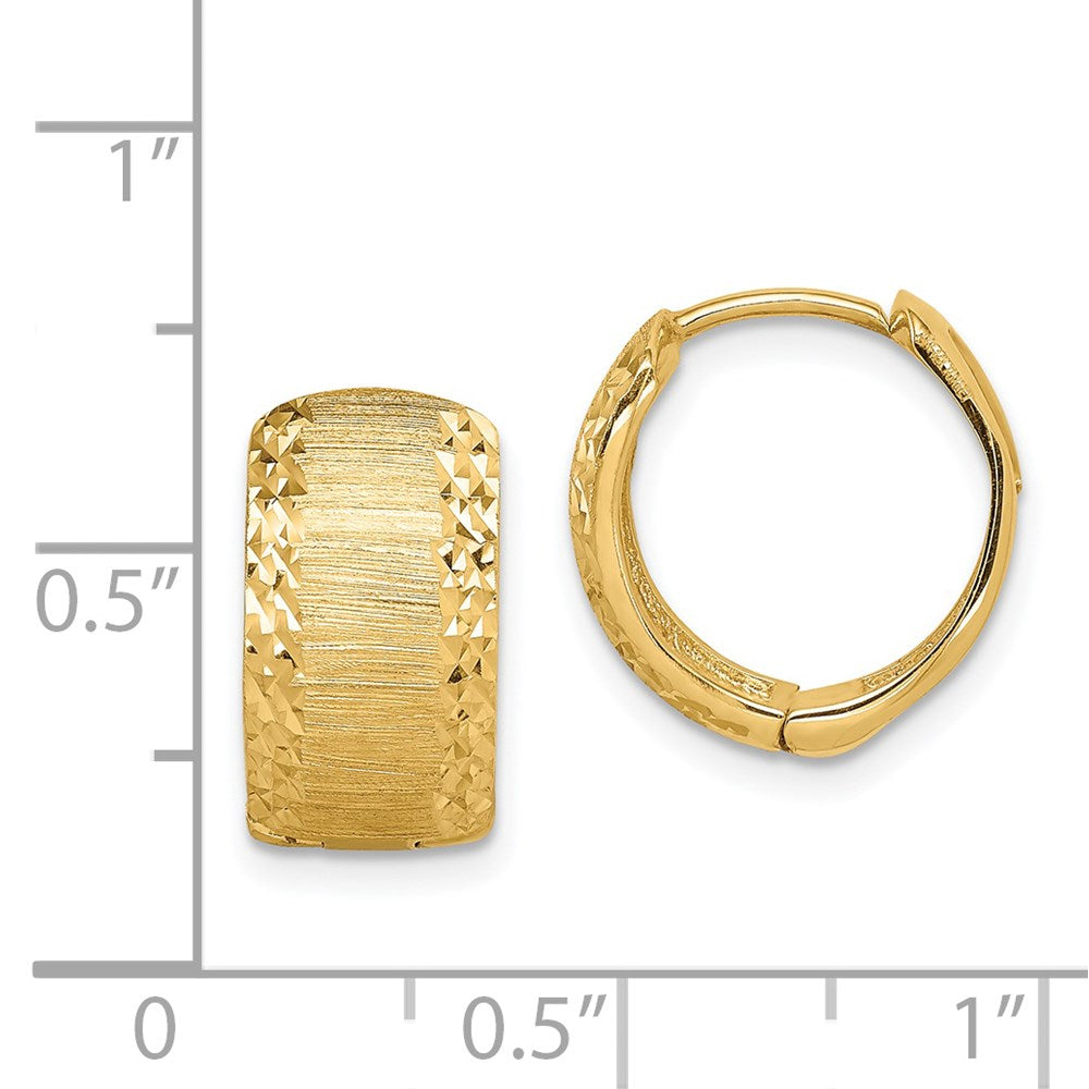 14K Yellow Gold Diamond-cut and Textured Hoop Earrings