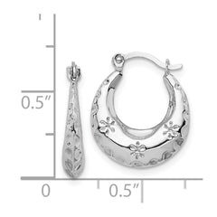 14K White Gold Textured Stamped Hoop Earrings